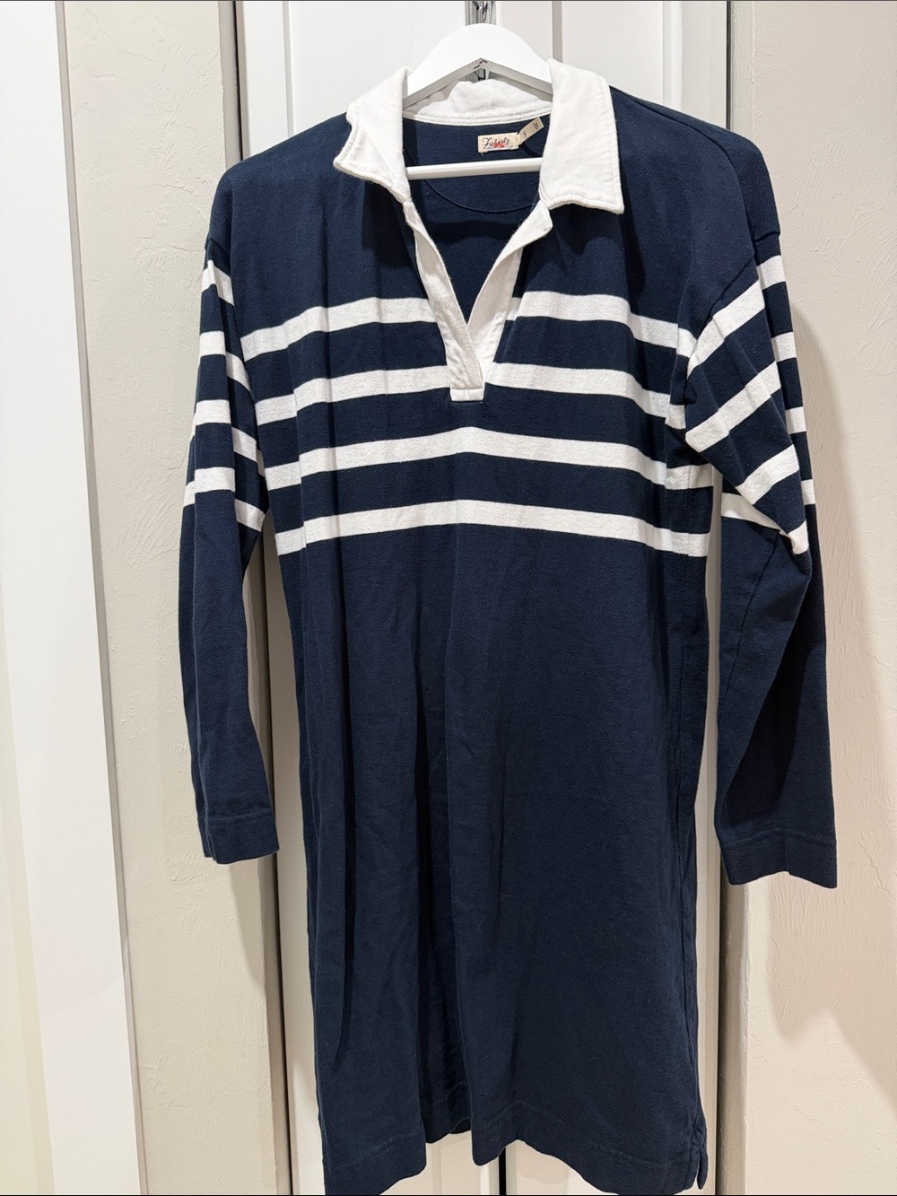 Faherty Navy and White Striped Rugby Shirt Dress